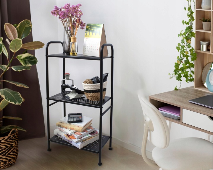 Regał łazienkowy metalowy czarny słupek szafka 3 półki do łazienki