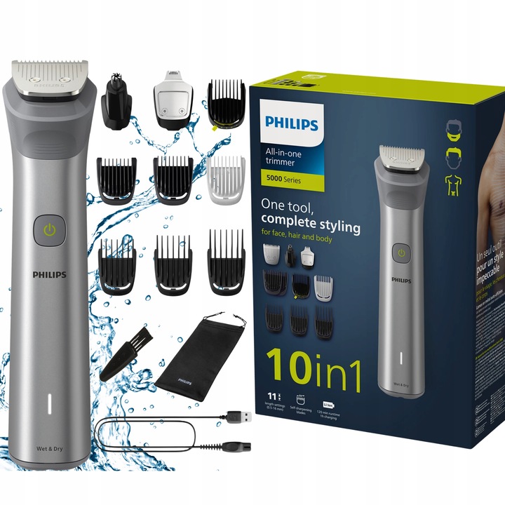 BEZPRZEWODOWA MASZYNKA TRYMER PHILIPS DO WŁOSÓW ZAROSTU BRODY 10w1