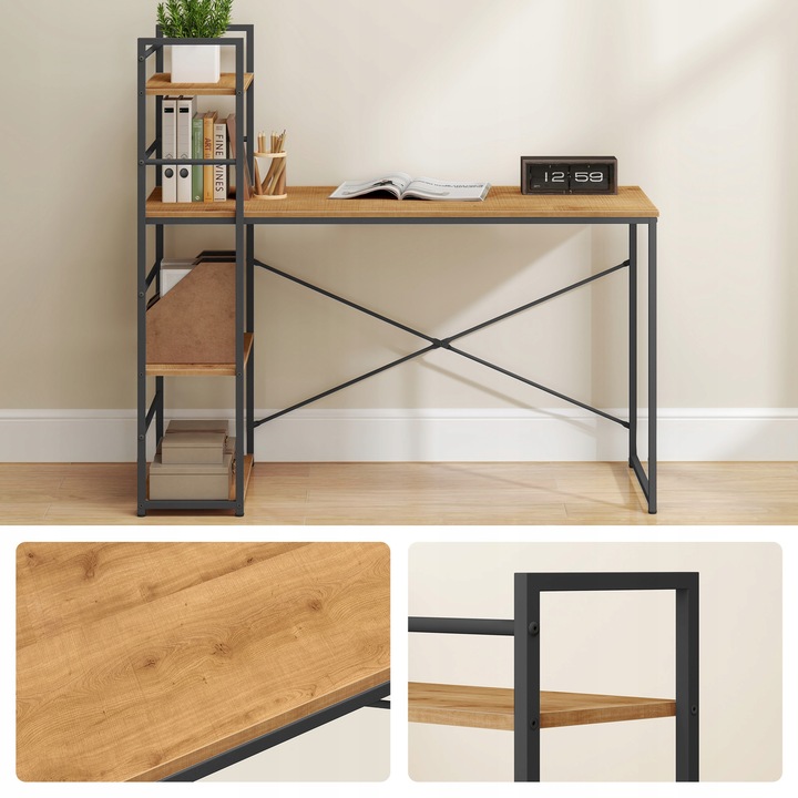 Biurko z Regałem MAX 4.0 Nowoczesne Loft Do Pokoju Biura Dąb