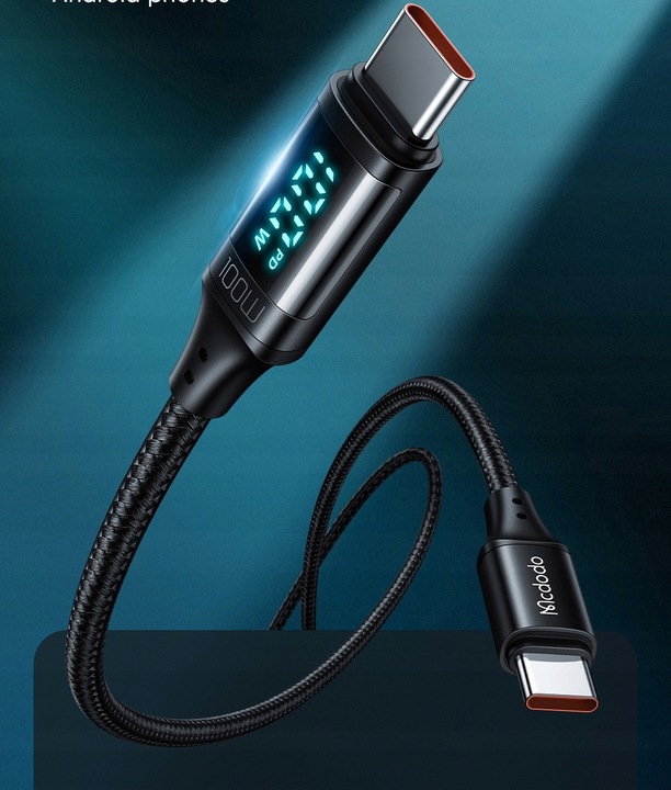 MCDODO KABEL Z WYŚWIETLACZEM USB-C SZYBKIE ŁADOWANIE USB TYP C 5A 100W 1M