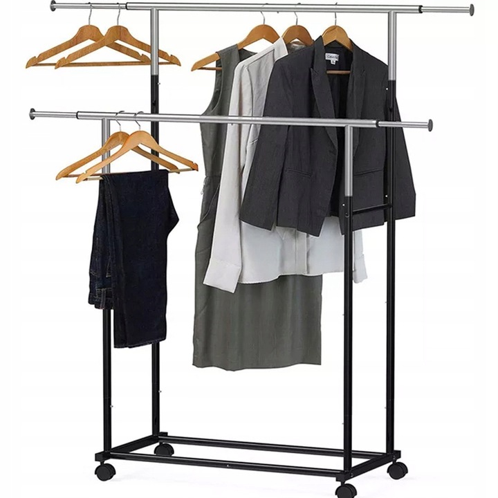 PODWÓJNY WIESZAK METALOWY TELESKOPOWY REGULOWANY SZAFA NA UBRANIA