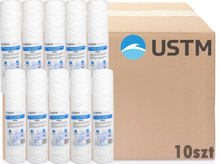 FILTR DO WODY WKŁAD SZNURKOWY 10" FILTRACJA 10 MIKRON PP10M 10 SZTUK USTM