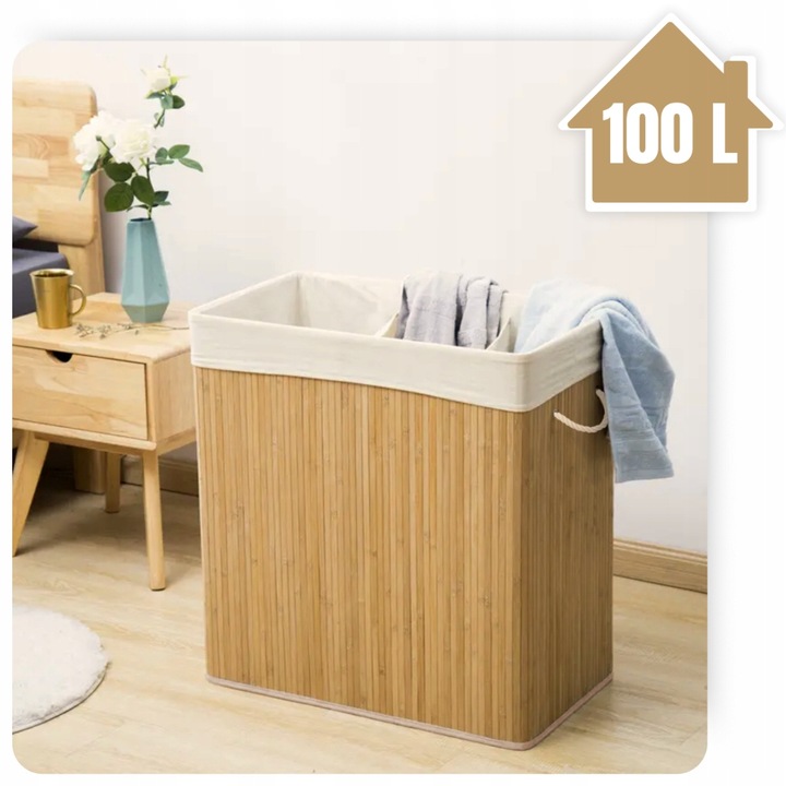 Kosz na pranie składany bambusowy pojemnik brudną bieliznę duży 3