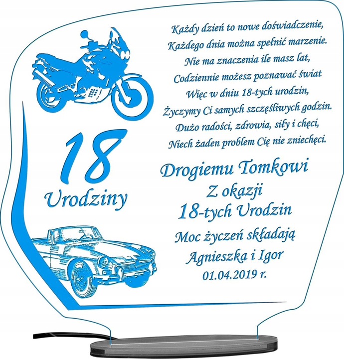 18 50 60 70 80 90 URODZINY STATUETKA PREZENT LED