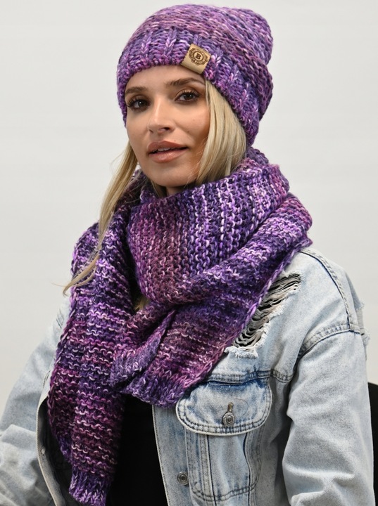 Gruby Modny Kobiecy Zestaw Zimowy Melanżowy Wz2