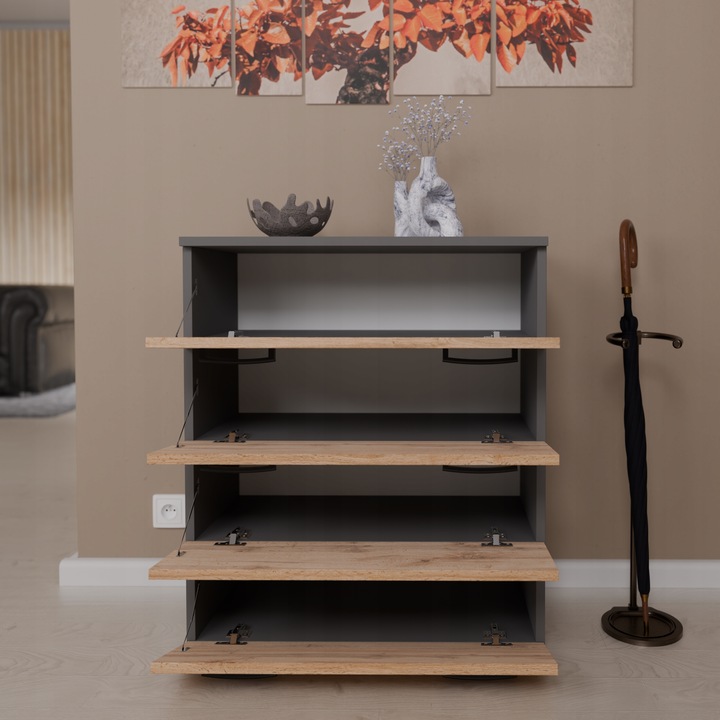 SZAFKA NA BUTY REGAŁ SZARY DĄB WOTAN 71CM 4 PÓŁKI STOJAK BEZ SIEDZISKA