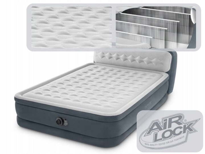 Materac Dmuchany Dwuosobowy Łóżko Pompka 230V Intex + Poduszka MODEL 2024