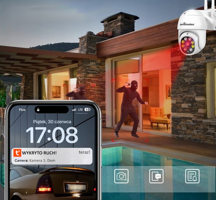 BEZPRZEWODOWA KAMERA OBROTOWA WIFI ZEWNĘTRZNA 4MPX DARMOWA APLIKACJA TUYA