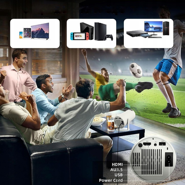 PRZENOŚNY MINI PROJEKTOR ANDROID 12 WiFi RZUTNIK 360 FULL HD 4K Bluetooth