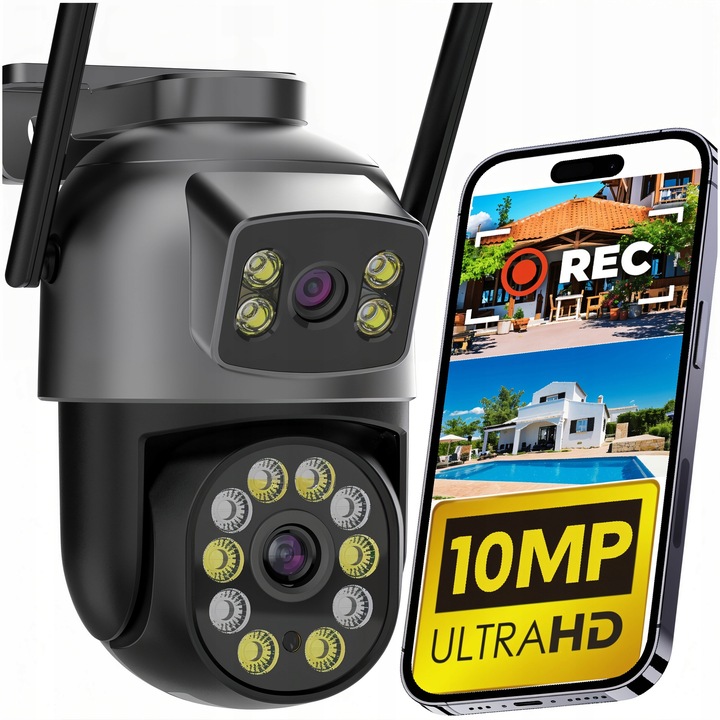 KAMERA ZEWNĘTRZNA OBROTOWA PODWÓJNA IP WiFi HD 5X ZOOM SMART DETEKCJA ALARM