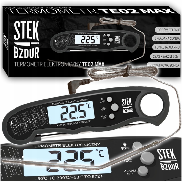 Termometr Kuchenny Cyfrowy do Mięsa Steków Żywności STEK BZDUR LCD