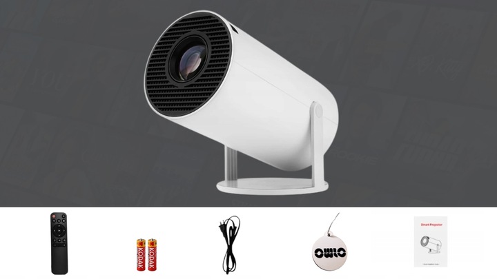 Projektor LED OWLOO biały Android 12 Przenośny Obrotowy 4K Smart TV Głośnik