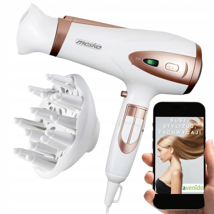 SUSZARKA DO WŁOSÓW Z JONIZACJĄ 2400W Zimny nawiew + Koncentrator i