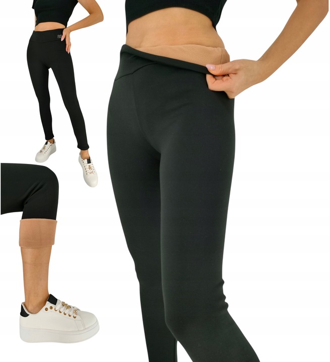 Leginsy damskie czarne kryjące z panelem ocieplane na chłodniejsze dni