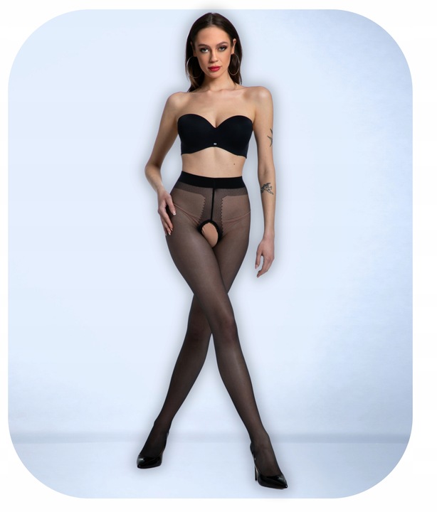 Rajstopy Damskie Gładkie z Dziurką Grubość 20 Den Hip Gloss Czarne 1/2 S/M