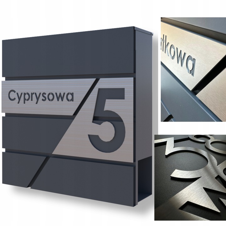 SKRZYNKA NA LISTY Z ADRESEM (tabliczka STAL nierdzewna LASER),, wzór