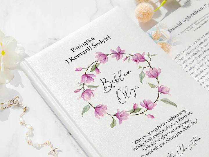 BIBLIA OBRAZKOWA Pamiątka KOMUNII ŚWIĘTEJ TWOJE IMIĘ PREZENT OD CHRZESTNEGO