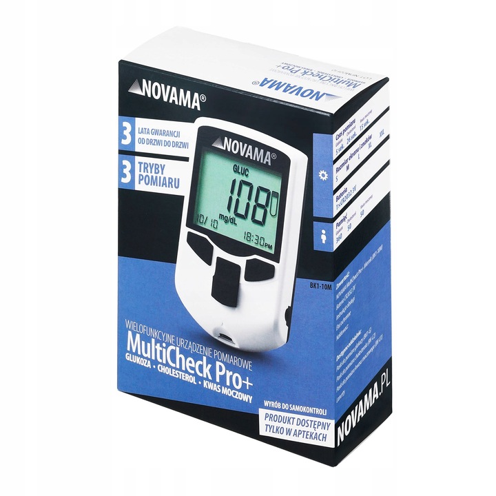 GLUKOMETR 3W1 NOVAMA MULTICHECK PRO+ GLUKOZA CHOLESTEROL KWAS MOCZOWY