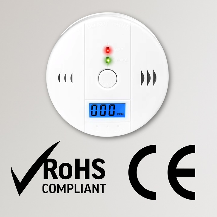 Czujnik Czadu Certyfikowany Detektor Tlenku Węgla Bezprzewodowy LCD Alarm