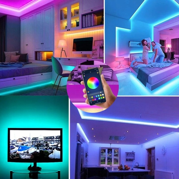 Taśma led rgb 10m neon kolorowa plot aplikacja bluetooth mocna pasek