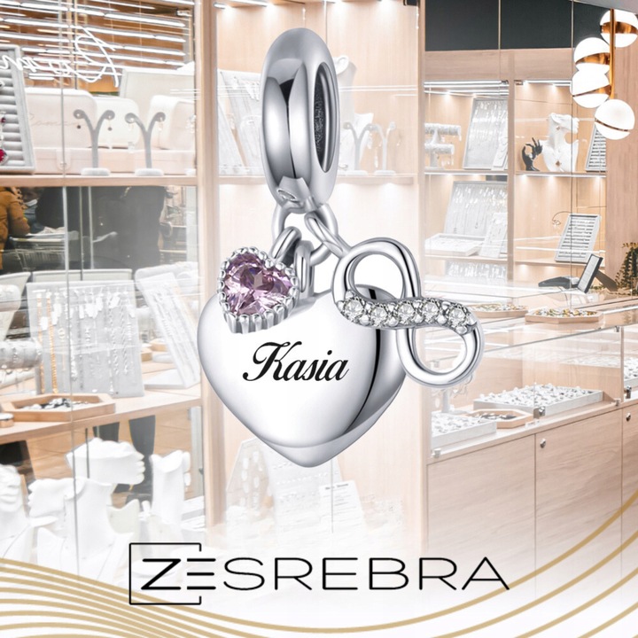 CHARMS SERCE srebro 925 NIESKOŃCZONOŚĆ GRAWER charms nieskończoność pr S925