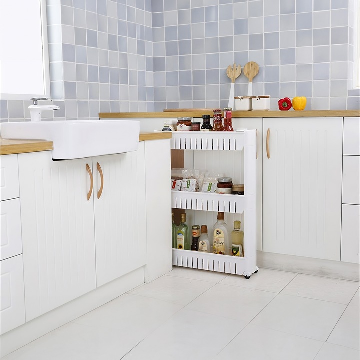 PÓŁKA ŁAZIENKOWA KUCHENNA REGAŁ NA KÓŁKACH MOBILNA 3 PÓŁKI SZAFKA