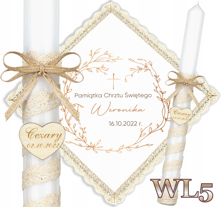 Szatka i świeca do chrztu BOHO Chrzest pudełko grawer serce EKO Topaz WL