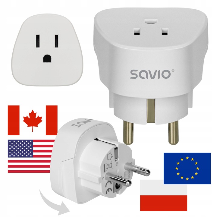 Adapter podróżny Przejciówka USA na EU Gniazdo US Wtyczka EU PL SAVIO