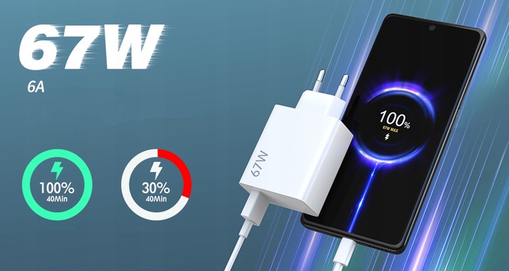 ZESTAW XIAOMI MOCNA ORYGINALNA ŁADOWARKA SIECIOWA 67W QC 3.0 + KABEL