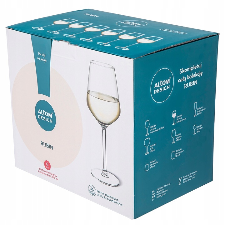Kieliszki komplet do wina białego Altom Design Rubin 370 ml 6 sztuk