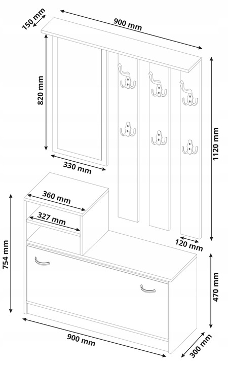 Garderoba wieszak szafka na buty antracyt mix artisan V-1 Producent