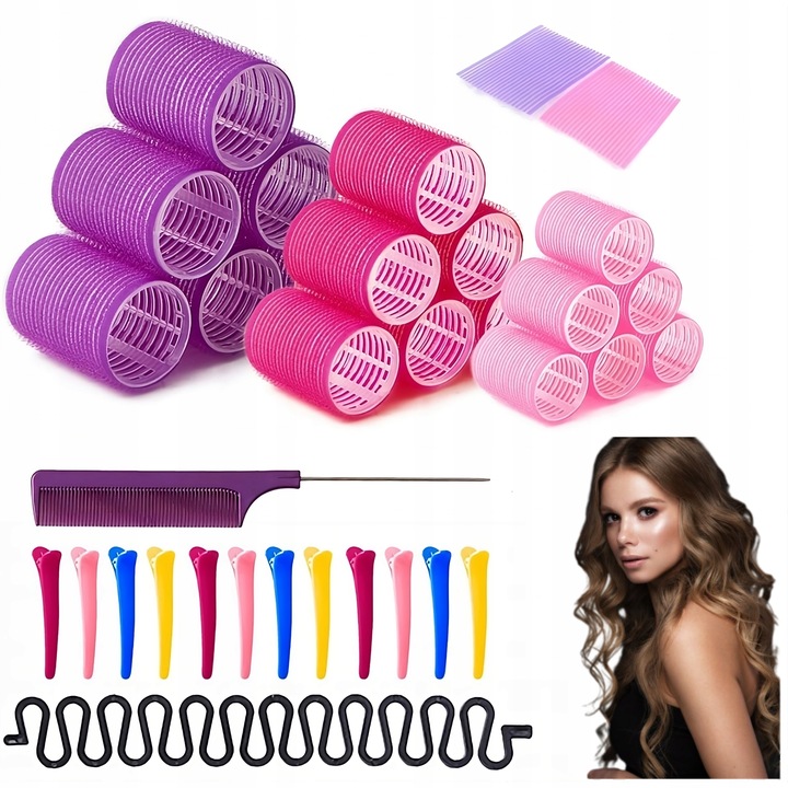 ZESTAW WAŁKI DO WŁOSÓW NA RZEPY DUŻO WAŁKÓW - 34 ELEMENTY