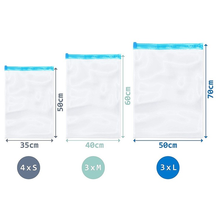 10x Worki PRÓŻNIOWE rolowane zwijane podróżne na ubrania odzież
