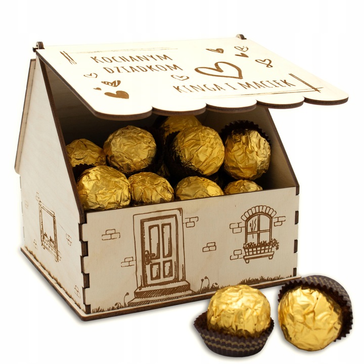 SŁODKA CHATKA PREZENT DLA NA DZIEŃ BABCI I DZIADKA domek na cukierki GRAWER