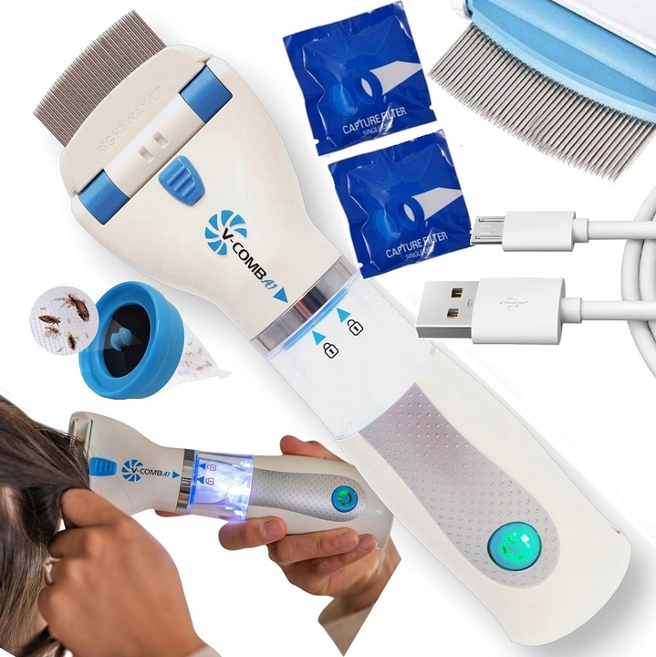 BEZPRZEWODOWY GRZEBIEŃ NA WSZY GNIDY USUWA PCHŁY FILTR ODKURZACZ TERMINATOR