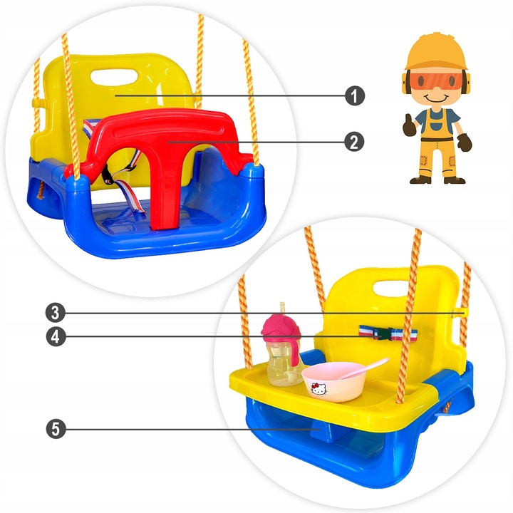 HUŚTAWKA DLA DZIECI OGRODOWA ZEWNĘTRZNA lub DOMOWA MODEL ZE STOLICZKIEM 4w1