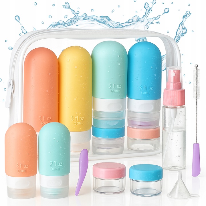 KOSMETYCZKA PODRÓŻNA POJEMNIKI DO SAMOLOTU BUTELKI ZESTAW PODRÓŻNY