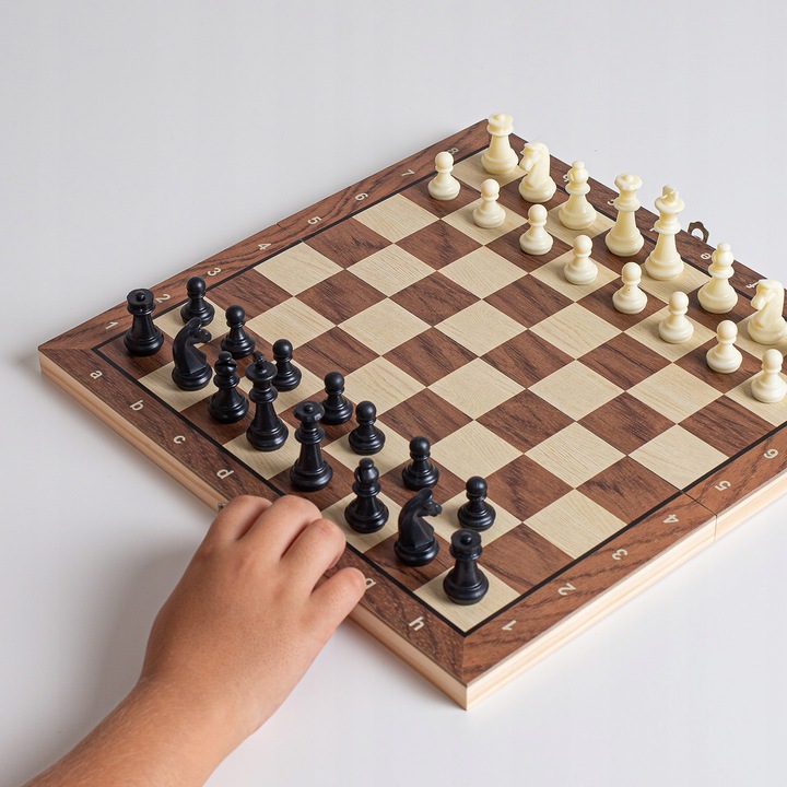 SZACHY DREWNIANE MAGNETYCZNE KLASYCZNE DUŻE WARCABY BACKGAMON GRA 3W1 34X34