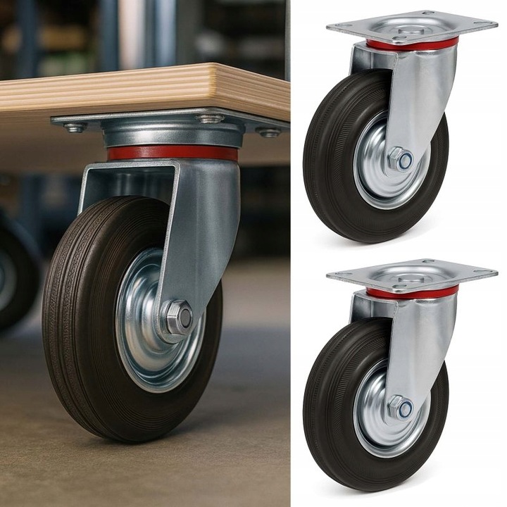 KÓŁKA OBROTOWE 75mm 200kg KOŁA METALOWO GUMOWE ZESTAW JEZDNY WÓZKÓW