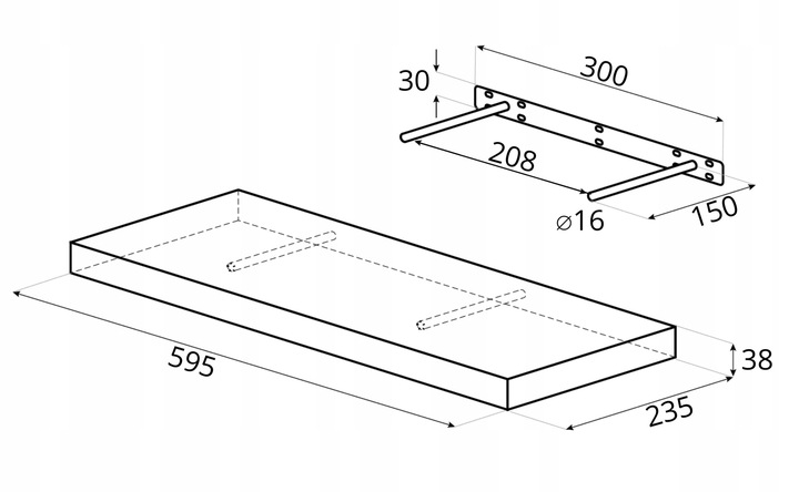 Półka ścienna samowisząca - FS - 60x23 cm - Biały