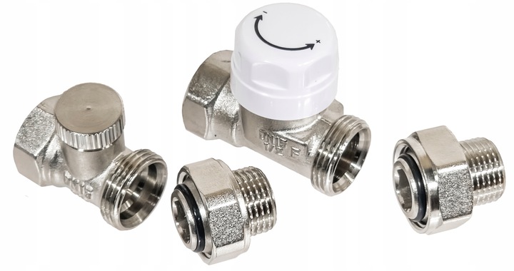 ZESTAW TERMOSTATYCZNY PROSTY ZAWÓR ZASILAJĄCY POWROTNY GŁOWICA DO