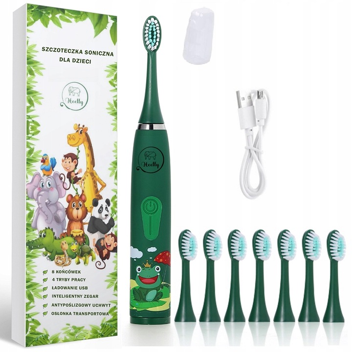 SZCZOTECZKA SONICZNA DLA DZIECI ELEKTRYCZNA DO ZĘBÓW ŻABA OSŁONKA HEELLY