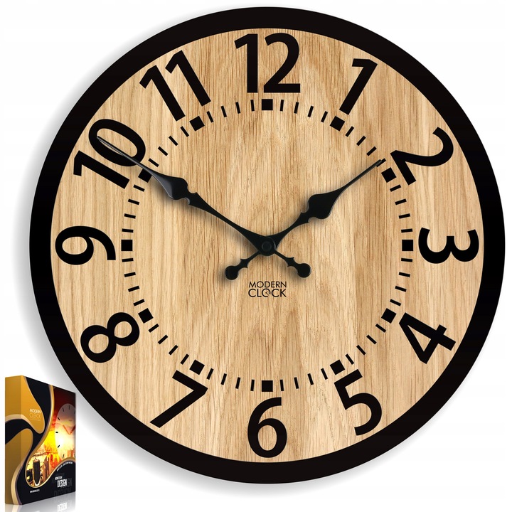 Zegar ścienny drewniany Dębowy BERLIN 33 cm cichy