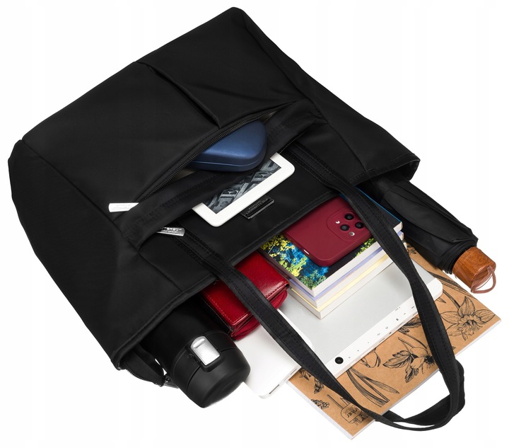 Torebka damska shopper bag czarna torba pojemna duża A4 miejska PETERSON