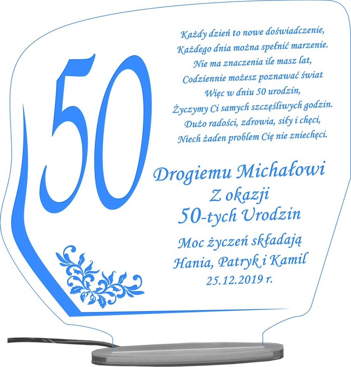 18 50 60 70 80 90 URODZINY STATUETKA PREZENT LED