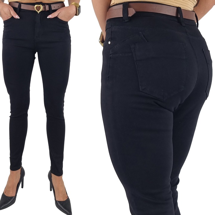 M.SARA SPODNIE JEANSOWE DAMSKIE WYSOKI STAN DUŻE ROZMIARY PASEK GRATIS