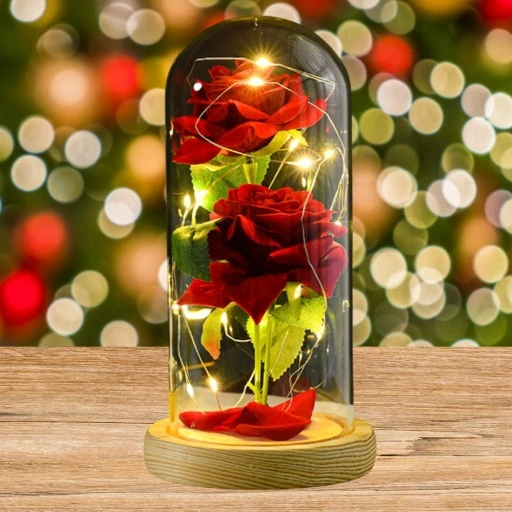 WIECZNA RÓŻA W SZKLE ŚWIECĄCA LED PREZENT PUDEŁKO NA WALENTYNKI DZIEŃ BABCI