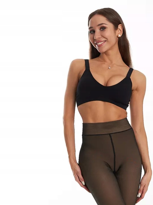 Ocieplane Rajstopy Zimowe Damskie z Futerkiem Ciepłe Termiczne M/L Czarny