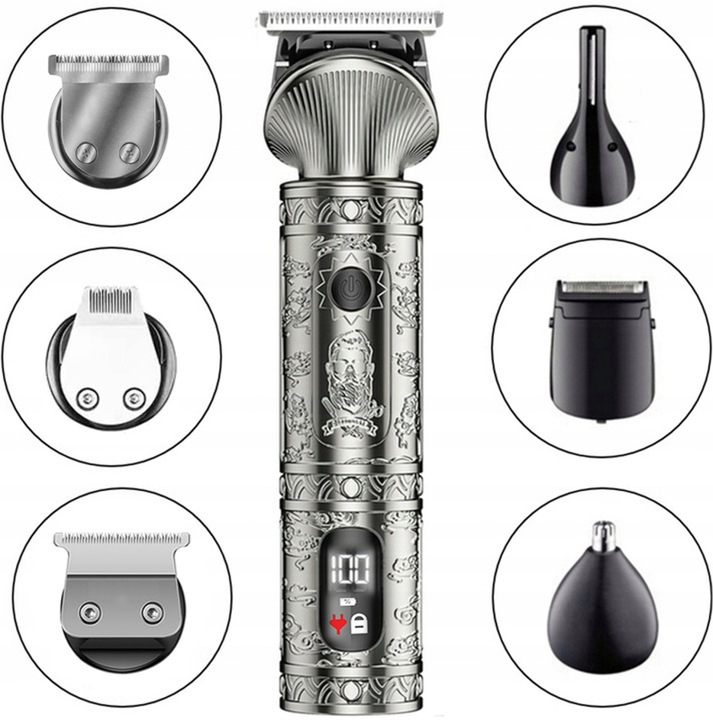 WIELOFUNKCYJNY TRYMER GOLARKA MASZYNKA DO STRZYŻENIA LCD XXL USB 16W1