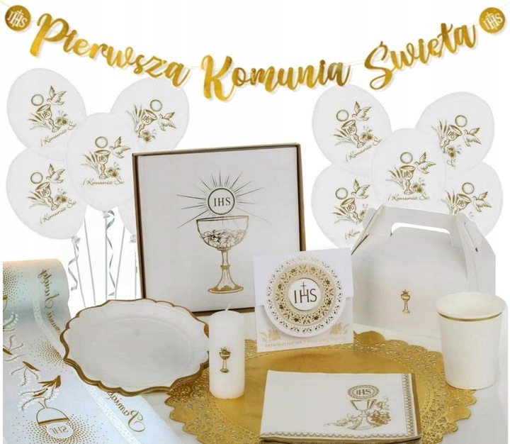 BIEŻNIK KOMUNIJNY ZŁOTY OBRUS NA STÓŁ KOMUNIA DEKORACJA INSPIRACJA